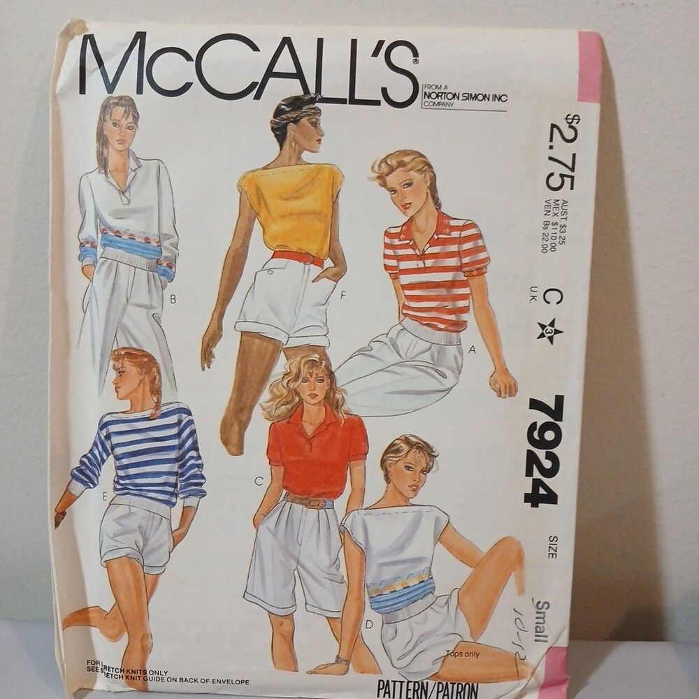 McCall's 7924 UNCUT Misses Size Small (10-12) Stretch Knit Tops Pattern